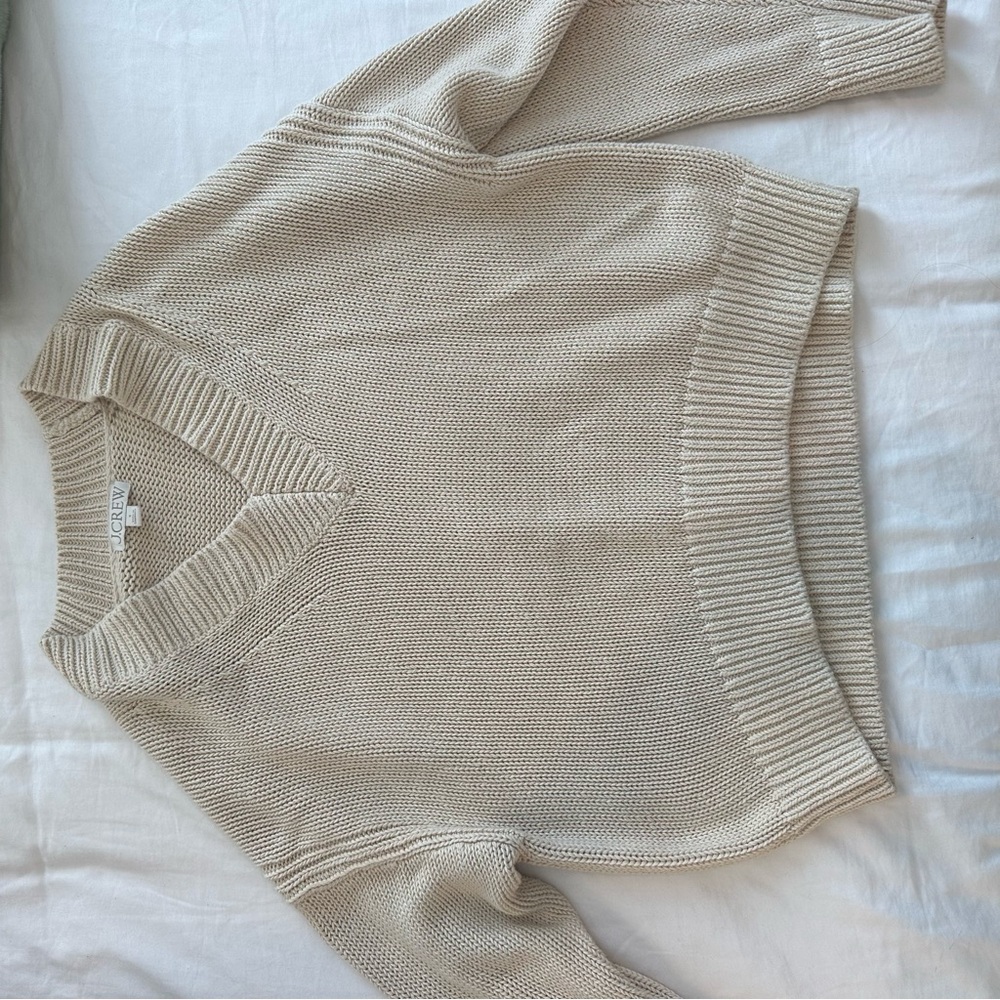 J. Crew Light Cream V-Neck Knit Sweater